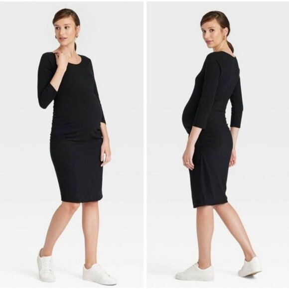 Ingrid & Isabel Dresses & Skirts - Preowned Isabel Maternity Knee Length Stretch Black Dress 3/4 Length Sleeve XXL